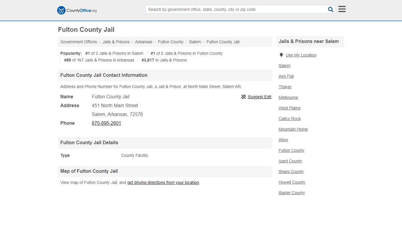 Fulton County Jail - Salem, AR (Address and Phone)